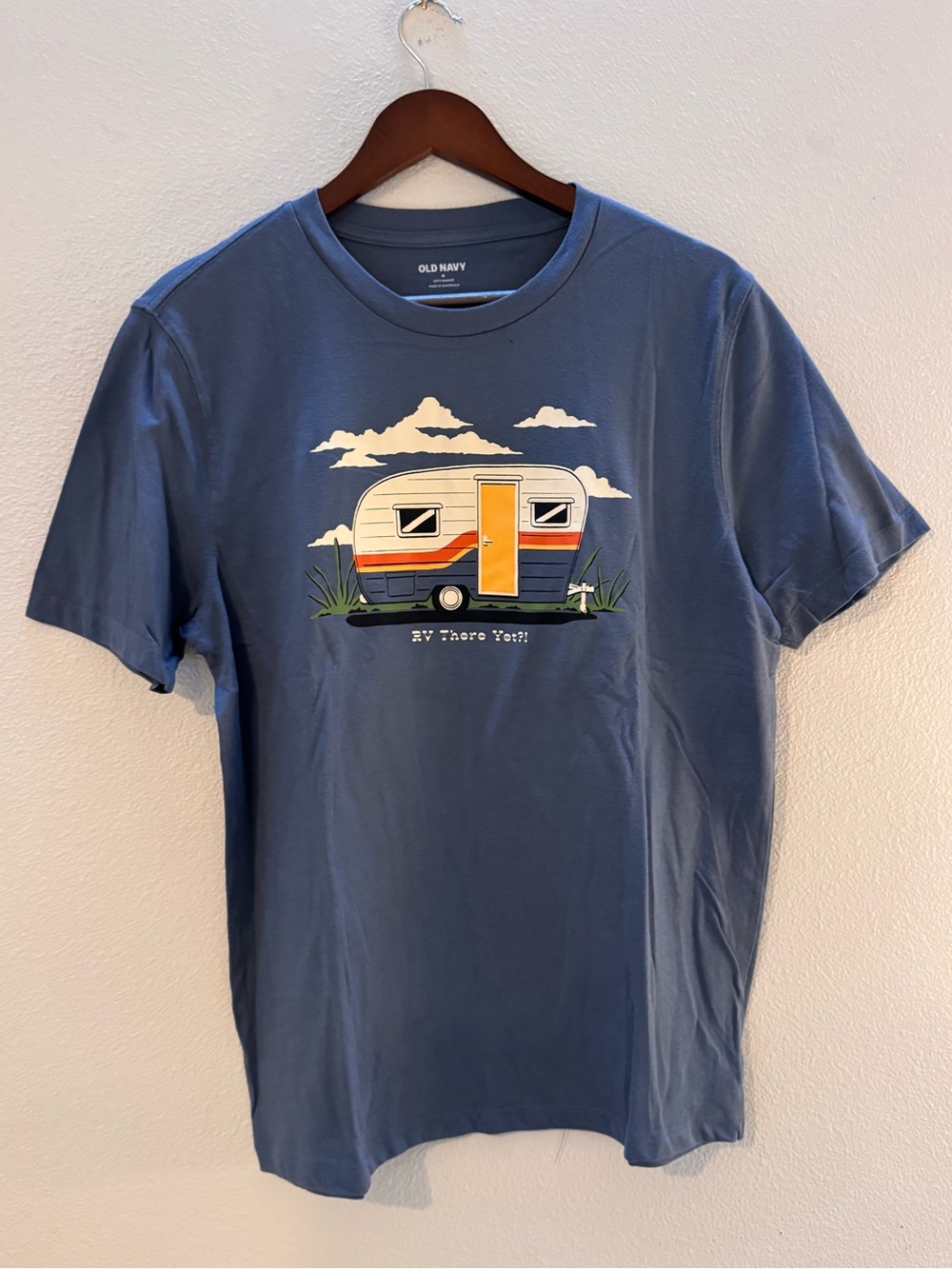 Old Navy Men's Slate Blue RV Graphic Tee with Orange Accent